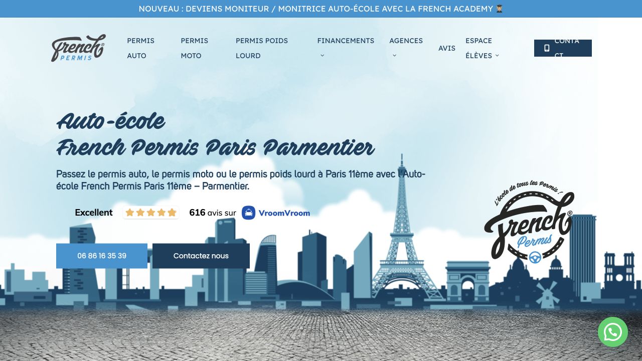 Capture du site de French Permis Paris 11 — Parmentier