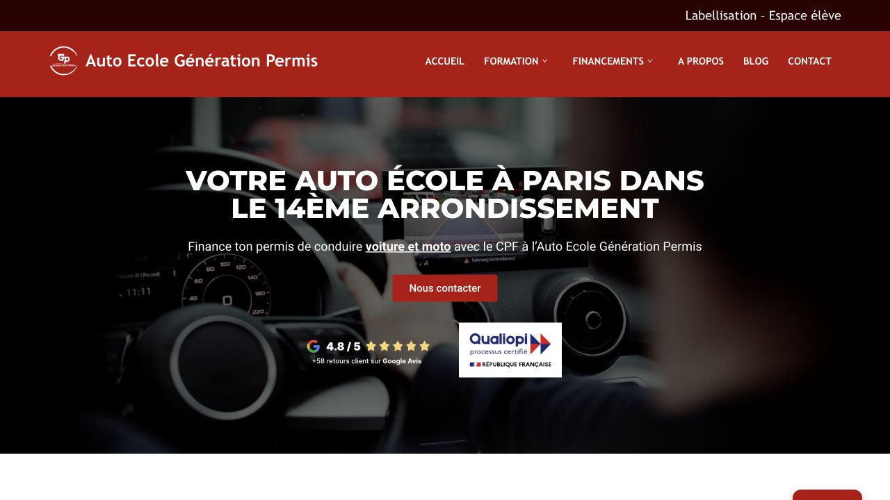 Capture du site de Génération Permis