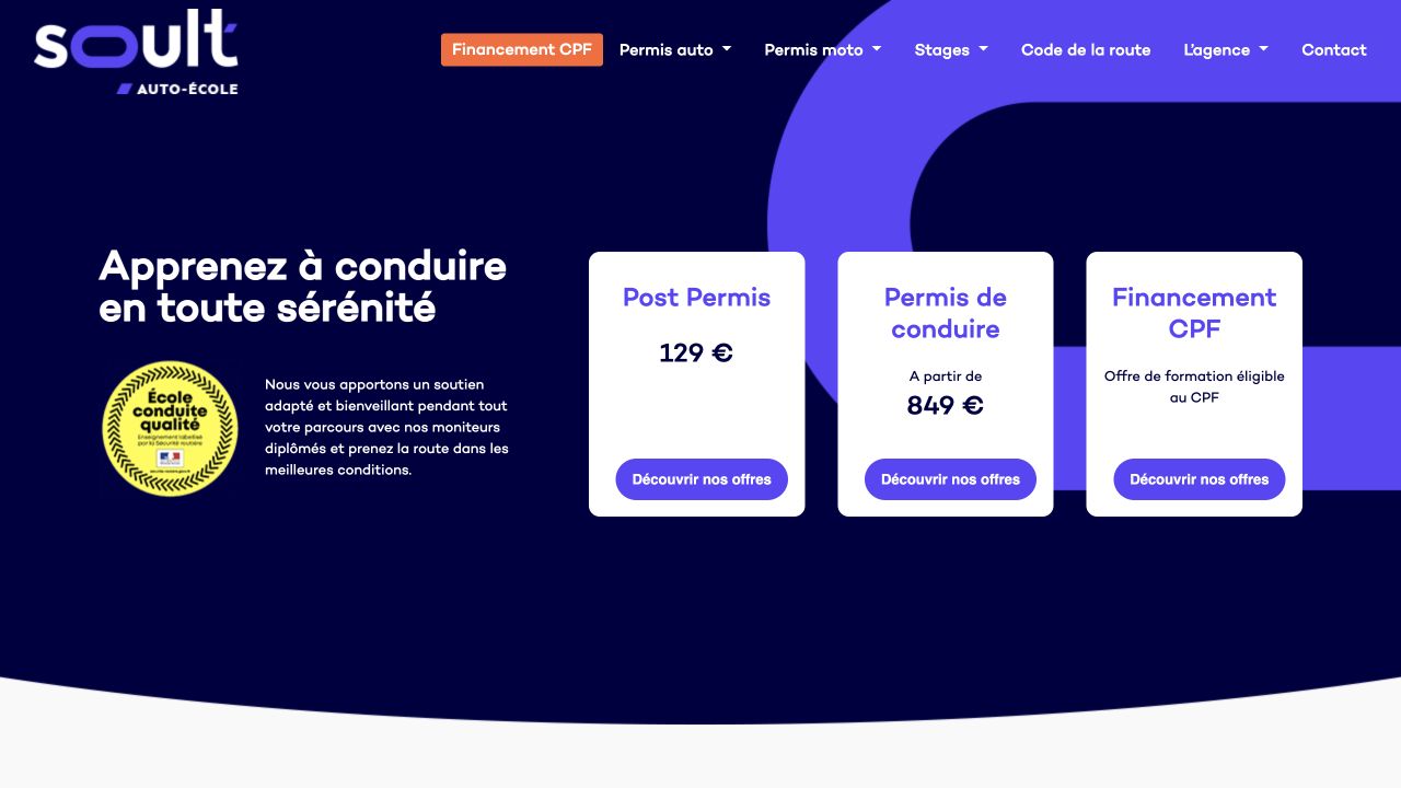 Capture du site de Auto Moto École Soult — CF Conduite